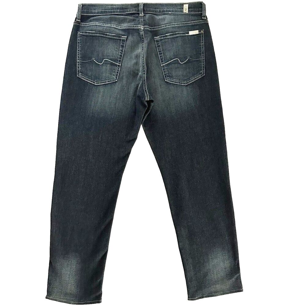 7 For All Mankind Mens Jeans 34x27 Relaxed Straight Leg Mid Rise Dark Blue